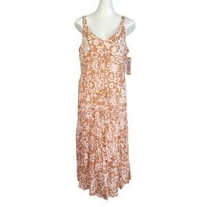 Joie Limited Edition Boho Tiered Floral Print Maxi Dress Tan Pink Sz M New $248